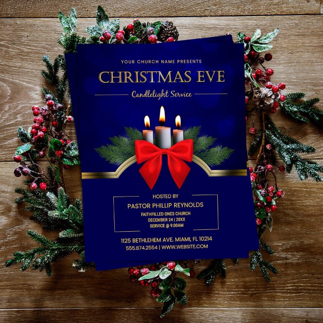 Flyer Elegant Blue Christmas Eve Candlelight Church (Subido por el creador)