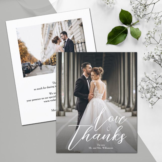 Flyer Elegant Budget Script Wedding Photo Thank You (Thank yous printed on affordable THIN 80 lb flyer paper, heavier papers available in our collection.)