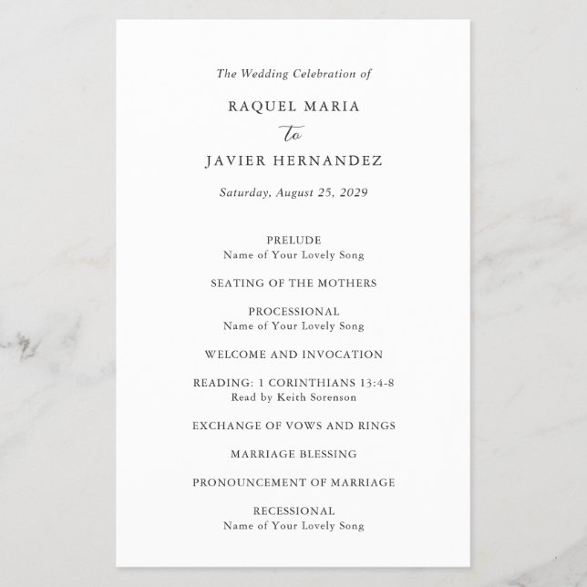 Flyer Elegant Classic Budget Wedding Program (Frente)