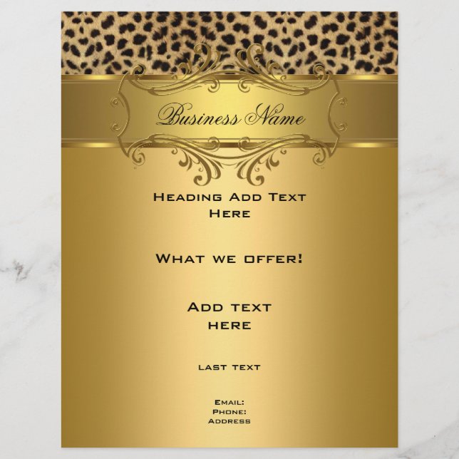 Flyer Elegant Classy Gold Black Leopardo animal (Frente)