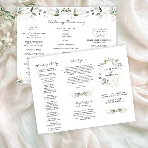 Flyer Elegant Greenery Gold Tri+Fold Wedding Program