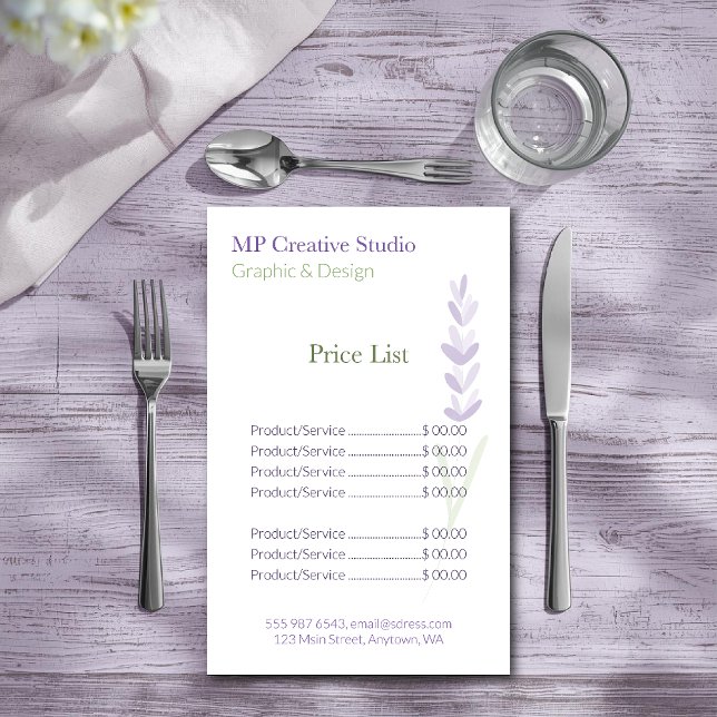 Flyer Elegant Lavender Sprig Botanical Design Price List (Subido por el creador)