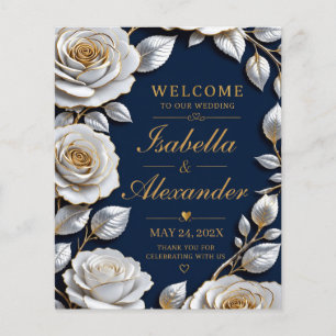 Flyer Elegant White and Gold Rose on Navy Blue 
