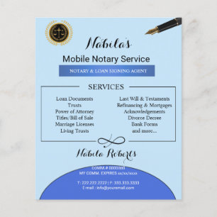 Flyer Elegante Agente de Firma de Préstamo Notarial ciel