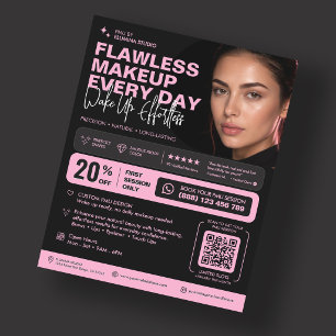 Flyer Elegante artista de PMU estética belleza rosa negr
