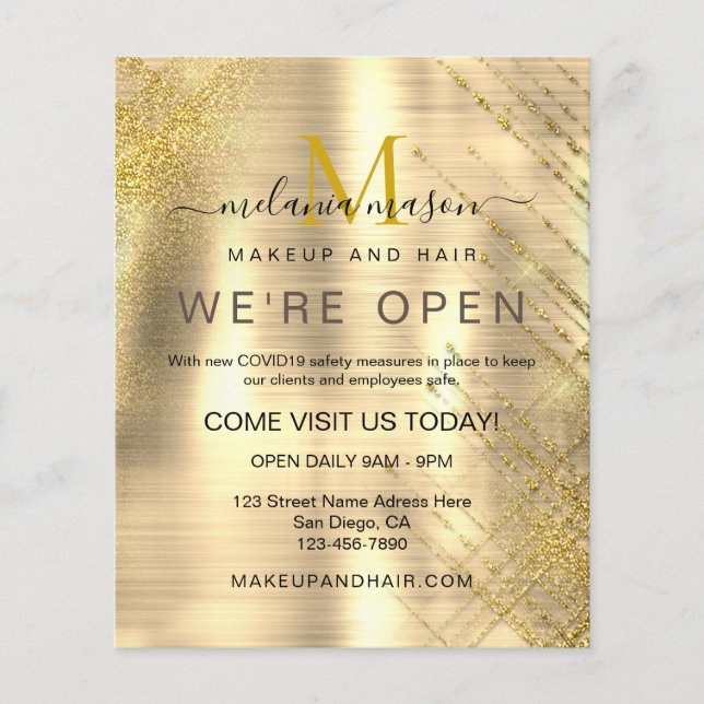 Flyer Elegante Beauty Metallic Gold Sparkly Purpurina Vo (Frente)