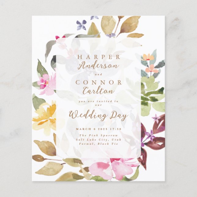 Flyer Elegante Boda acuarela floral presupuesto (Frente)