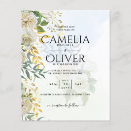 Flyer Elegante Boda botánico de rosas blancas todo en 1