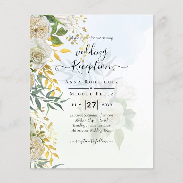 Flyer Elegante Boda botánico de rosas blancas todo en 1 (Frente)