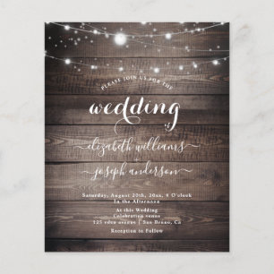 Flyer Elegante  boda de cuerdas Rustic Wood & White Ligh