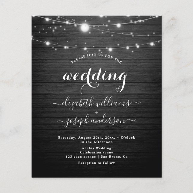 Flyer Elegante| boda de cuerdas Rustic Wood & White Ligh (Frente)
