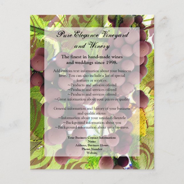 Flyer Elegante Boda de Viñetería Purple/Green Grapes (Frente)