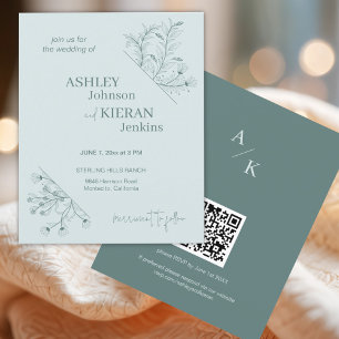 Flyer Elegante Boda floral Verde azulada invitación al p