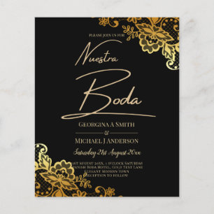 Flyer Elegante Boda moderno de encaje de oro negro