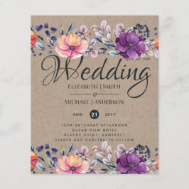 Flyer Elegante Boda Naranja floral morado