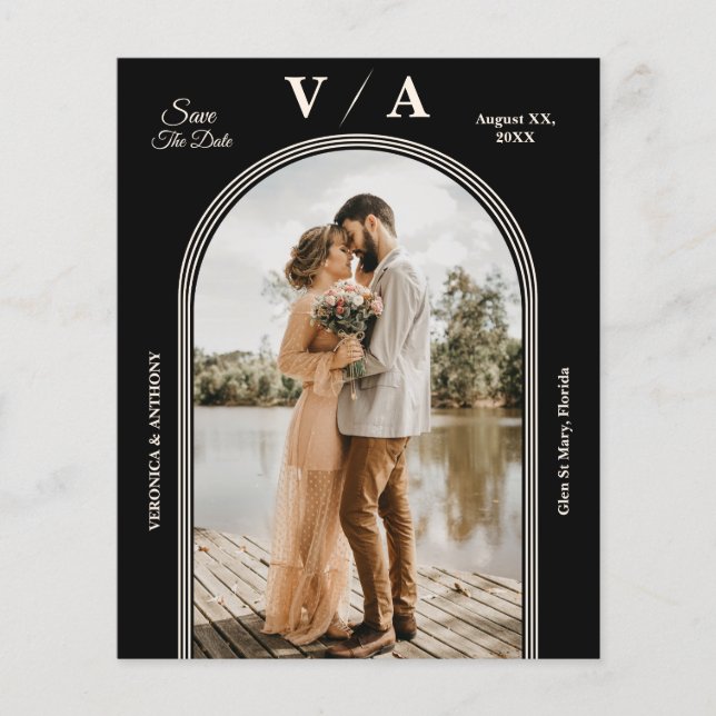 Flyer Elegante Boda Negra Victoriana Salva La Fecha (Frente)