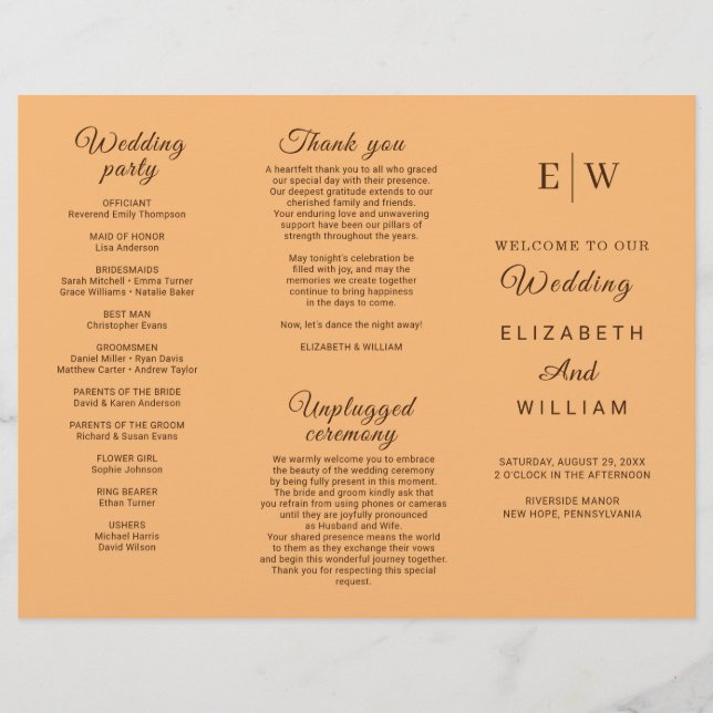 Flyer Elegante Boda simple de monograma de engrase (Frente)