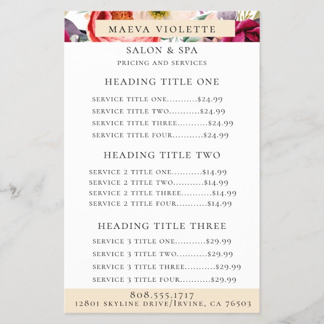 Flyer Elegante Boho Floral Business Service/Pricing Flye (Frente)
