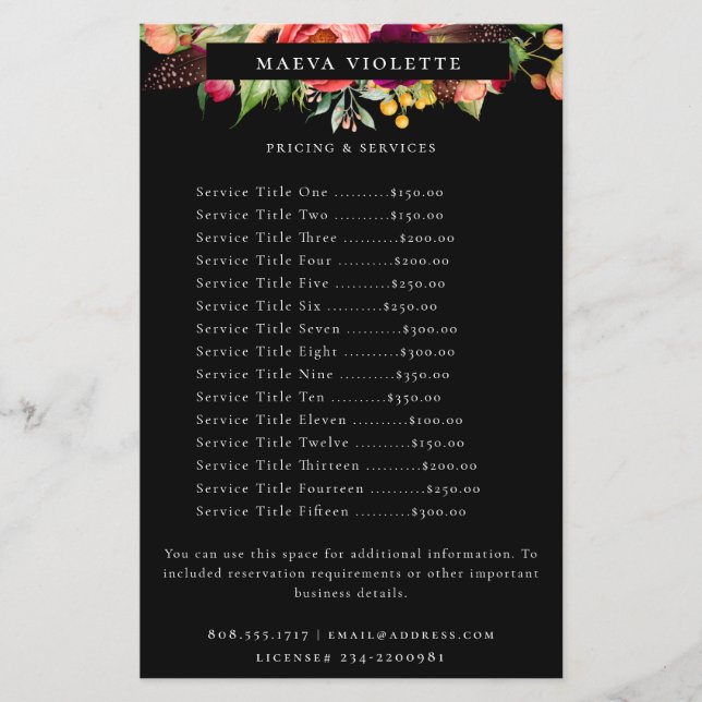 Flyer Elegante Boho Floral Business Service/Pricing Flye (Frente)