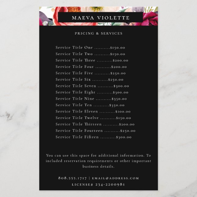 Flyer Elegante Boho Floral Business Service/Pricing Flye (Frente)