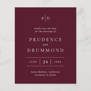 Flyer Elegante Burgundy Profundo Ahorra la Fecha de Boda