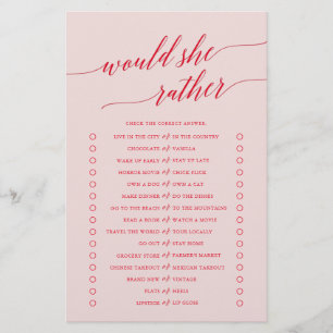 Flyer Elegante Caligrafía Rosa Rojo ¿Qué Preferiría Jueg