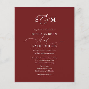 Flyer Elegante Código QR de Boda Monograma Burgundy Econ