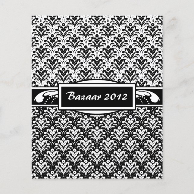 Flyer Elegante Damasco floral en blanco y negro Art Deco (Frente)