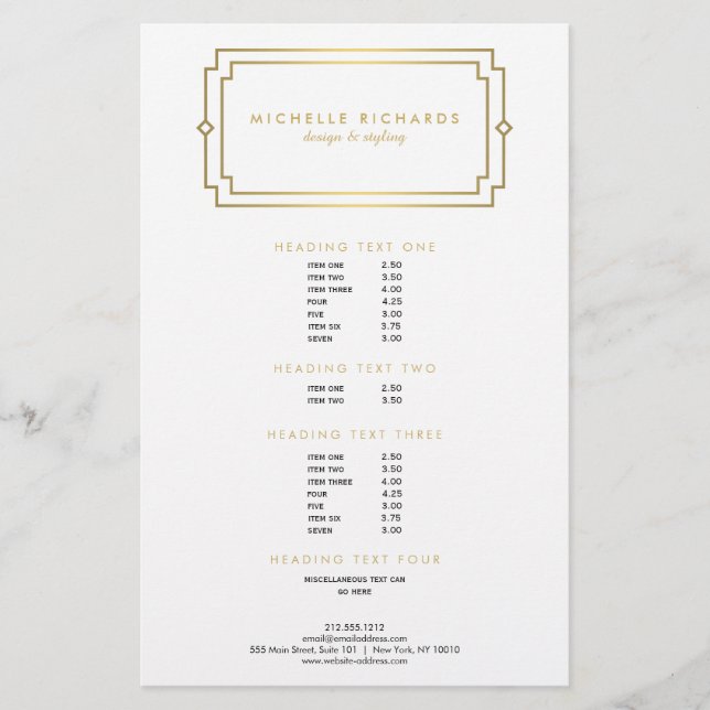 Flyer Elegante Deco Profesional Blanco/Dorado (Frente)