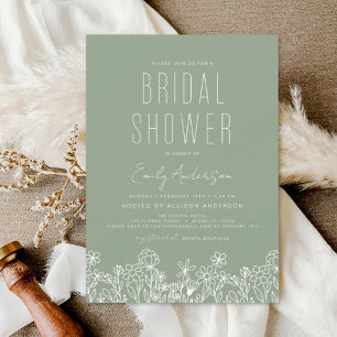 Flyer Elegante ducha de novia con flores silvestres verd