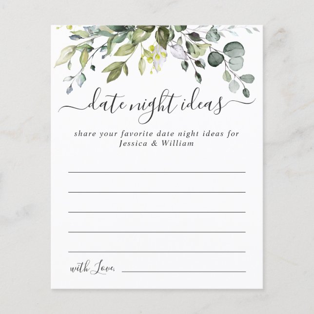 Flyer Elegante Eucalyptus Bridal Shower Fecha Noche Idea (Frente)