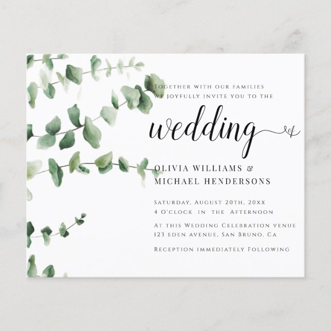FLYER ELEGANTE EUCALYPTUS WATERCOLOR GREENREY BODA (Frente)