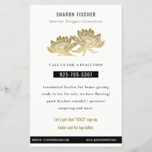 Flyer Elegante Faux Gold Lotus Floral Business