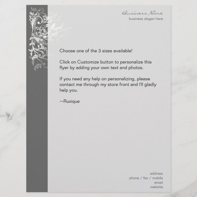 Flyer Elegante Flor Blanca Retro Nadar Gris Oscuro (Frente)