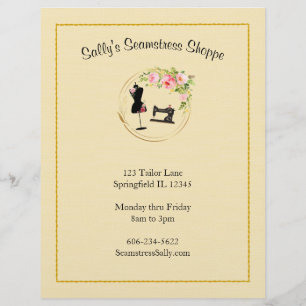 Flyer Elegante Floral Costurera Antigua Sastre