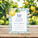 Flyer Elegante floral mediterránea de limón 30 cumpleaño<br><div class="desc">Celebre con estilo con una elegante invitación de cumpleaños floral de limón mediterráneo. Con sus limones amarillos y su frondosa vegetación, este diseño evoca el encanto del Mediterráneo, perfecto para un evento soleado y sofisticado. Los intrincados acentos florales le dan un toque fresco y acogedor, mientras que la tipografía elegante...</div>