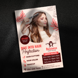 Flyer Elegante Floral Salón de Belleza Estilista de Cabe