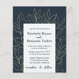 Flyer Elegante Foliage de oro. Dusty Blue Luxury Boda In