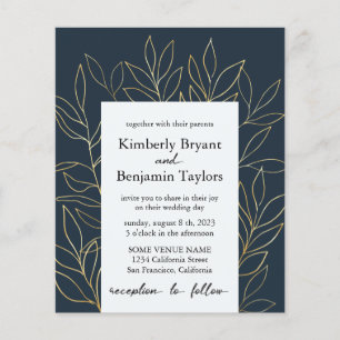 Flyer Elegante Foliage de oro. Dusty Blue Luxury Boda In