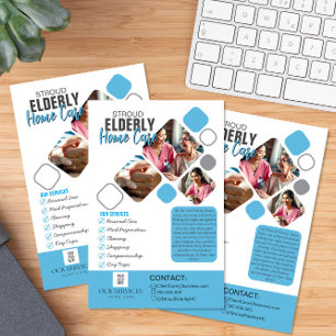 Flyer Elegante foto del cuidador Diseño gris y azul