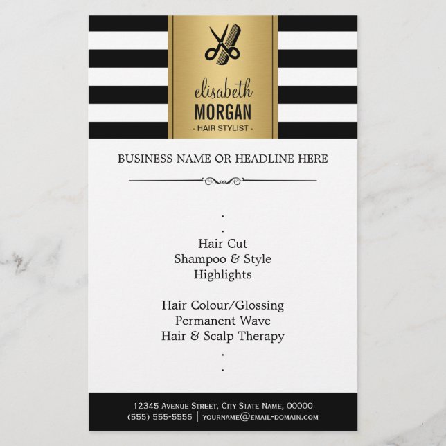 Flyer Elegante Hair Elegant Gold Black Stripes (Frente)
