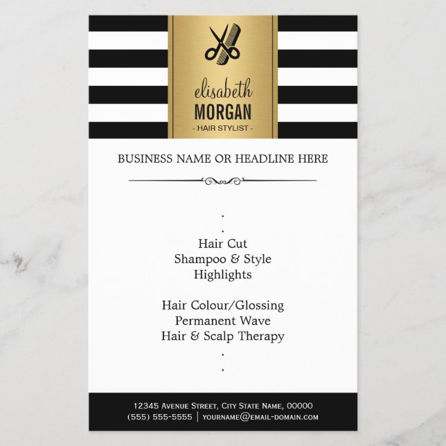 Flyer Elegante Hair Elegant Gold Black Stripes (Frente)