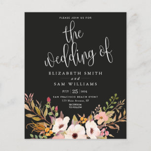 Flyer Elegante invitación a la boda Black Floral Budget