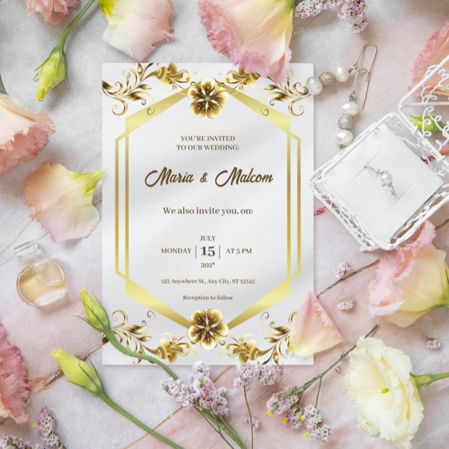 Flyer Elegante Invitación a la Boda Moderna de Oro Blanc (Subido por el creador)