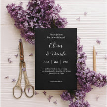 Elegante invitación clásica de boda en blanco y ne