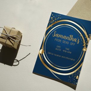 Flyer Elegante invitación de color azul oscuro y oro pro