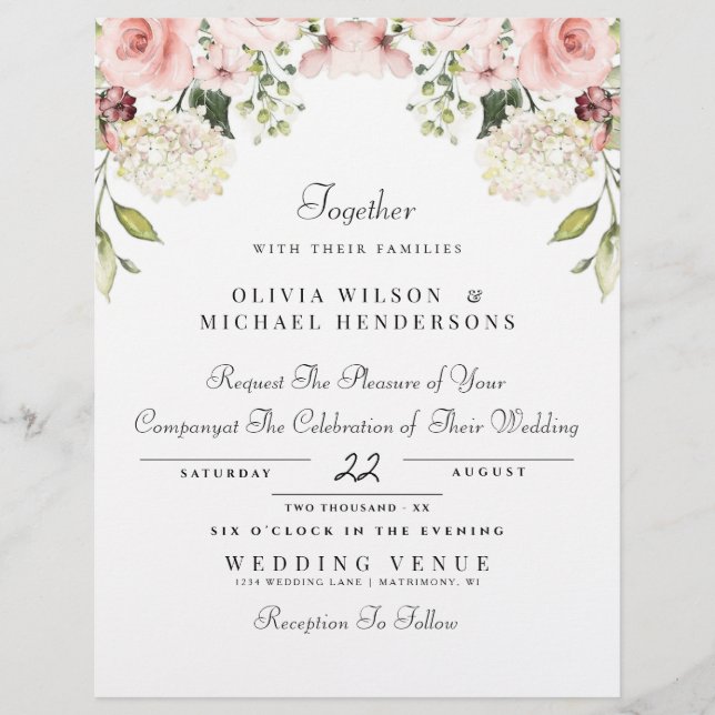 FLYER ELEGANTE JARDEN DUSTY WATERCOLOR FLORES BODA (Frente)