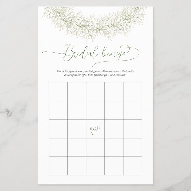 Flyer Elegante juego de Moda blanca Bingo Bridal Shower (Frente)