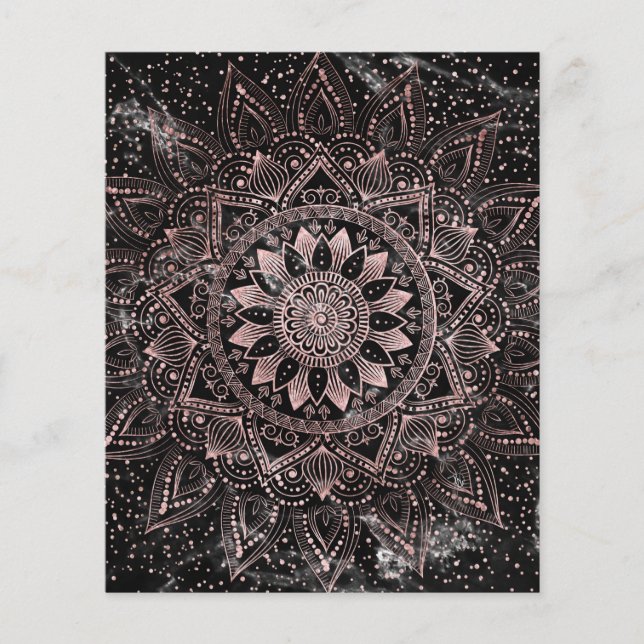 Flyer Elegante mandala de mármol con puntos dorados rosa (Frente)