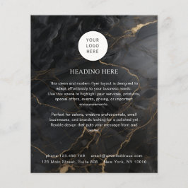 Flyer Elegante Mármol Código Qr y Logo de Salón Negro-Or